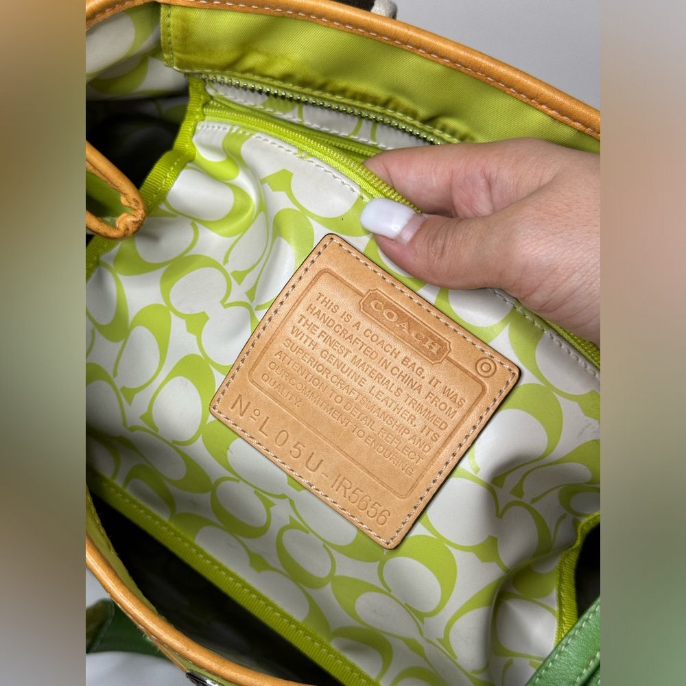 Coach Hampton Weekend IR5656 Chartreuse Nylon Shoulder Handbag Tote Bag Purse - Picture 11 of 14